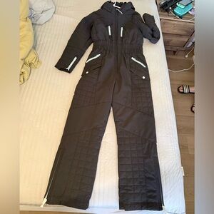 Free People Black Quilted Jumpsuit with White Accents